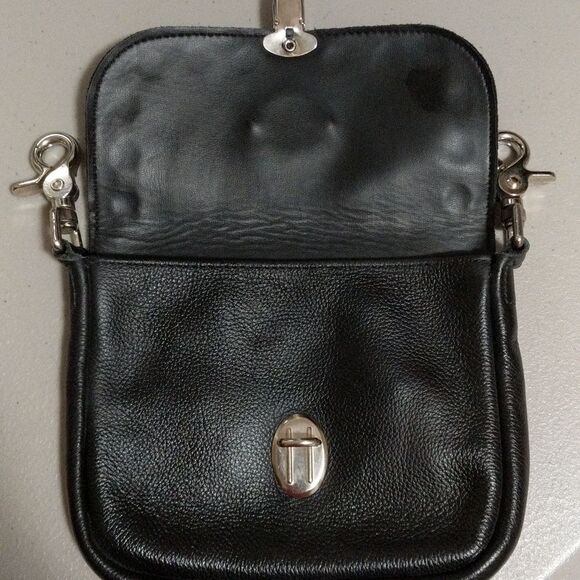 Harley Davidson black pebbled leather small satchel bag riding moto studded - Picture 4 of 7